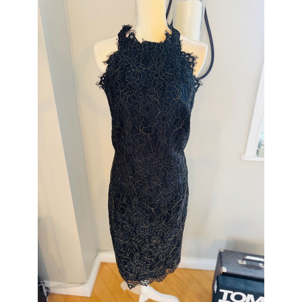 Eliza J Women's Metallic Eyelash Lace Midi-Dress, Black/Gold, Size 16,‎ NWOT